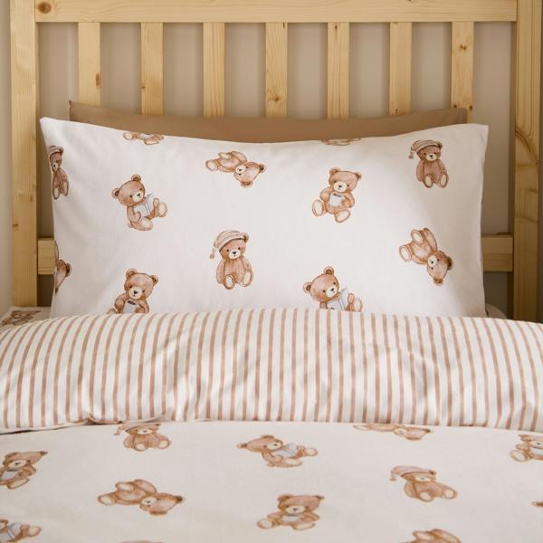 Catherine Lansfield Brushed Teddy Bear Cotton Reversible Duvet Cover Set Cream
