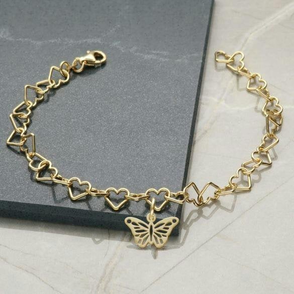 Christopher James of London 9ct Yellow Gold Plated Anklet With Choice of Ankle Chain & Butterfly Charm - Light Heart