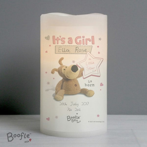 Personalised Memento Company Personalised Boofle It's a Girl Nightlight LED Candle