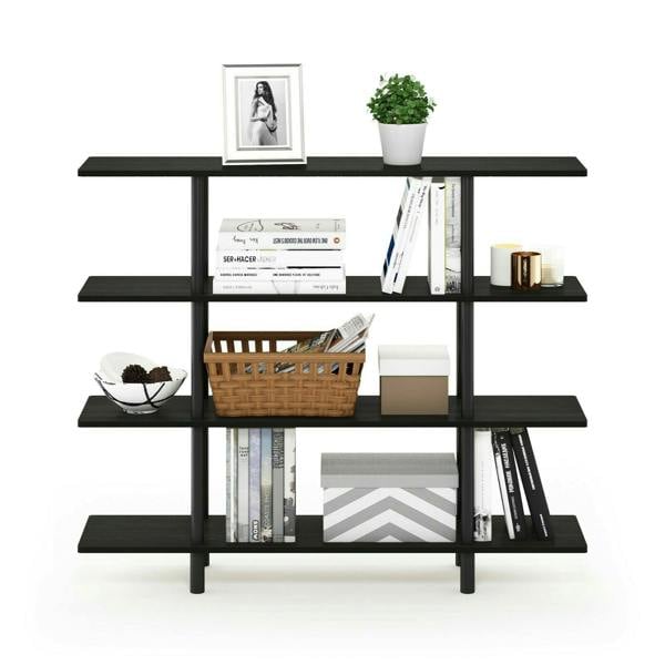 WALPLUS Compact Turn-N-Tube 4-Tier Wide Display Shelf, Espresso/Black for Home Office
