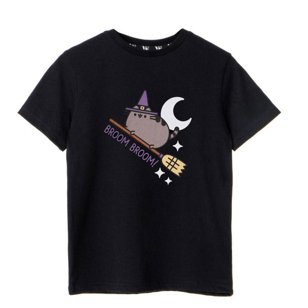 Pusheen Girls Broom Broom Halloween Short-Sleeved T-Shirt - Black