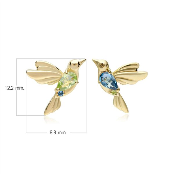 Gemondo ECFEW Peridot and Blue Topaz Hummingbird Stud Earrings in 925 Sterling Silver