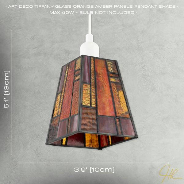 Art Deco Tiffany Glass Pendant Shade with Orange and Amber Panels Image 7