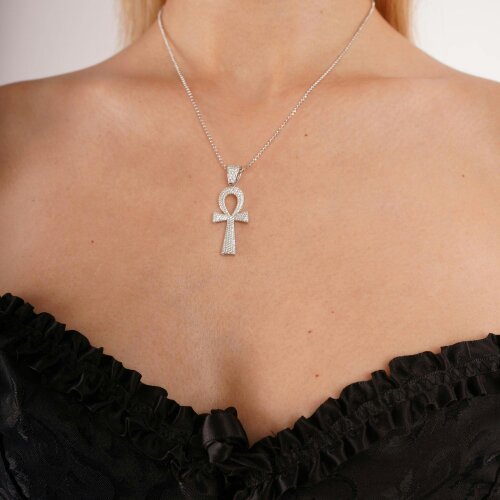 Spero London Sterling Silver Large Pave Ankh Pendant Necklace