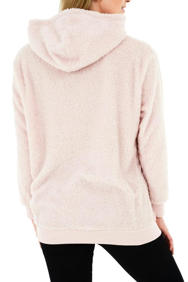 Smart Living Womens Teddy Fleece Longline Lounge Hoodie - Blush
