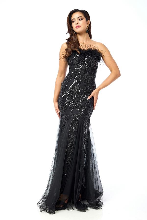 LuvForever Renisa - Black Bandeau Sequin Maxi Dress