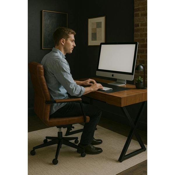 Homeology ADONIS Walnut with Matte Black Legs Ergonomic Home Office Luxury Desk
