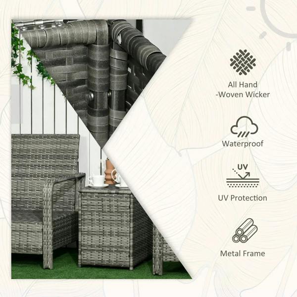 Wicker storage table with open lid and rattan weave panels