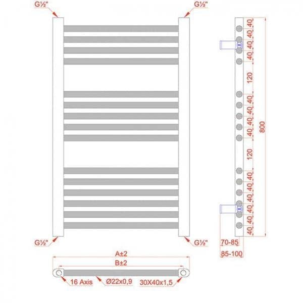 MYHOMEWARE 500 x 800 mm Shiny Gold Electric Bathroom Towel Rail Radiator With Manual Electric Element Pre-Filled Standard Element