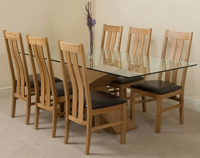 That's Furniture Valencia Oak Large Glass Dining Table & Princeton Oak Chairs