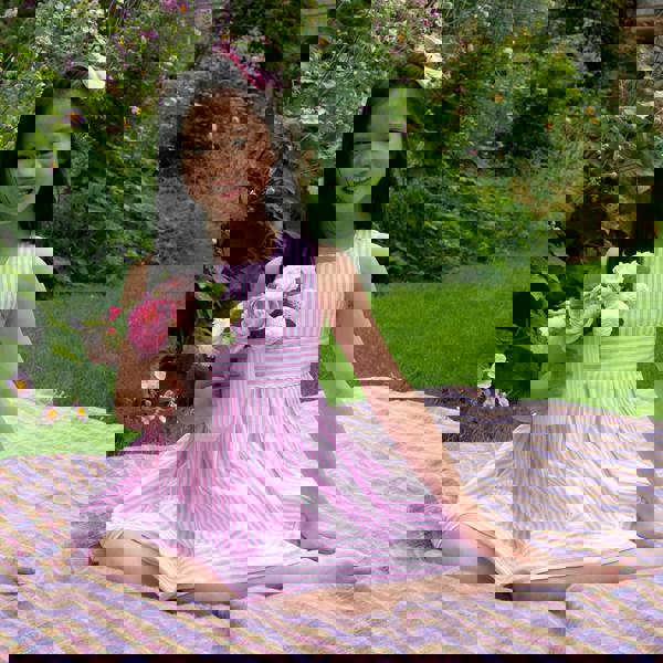 Rachel Riley Pastel Oxford Pleated Stripe Dress