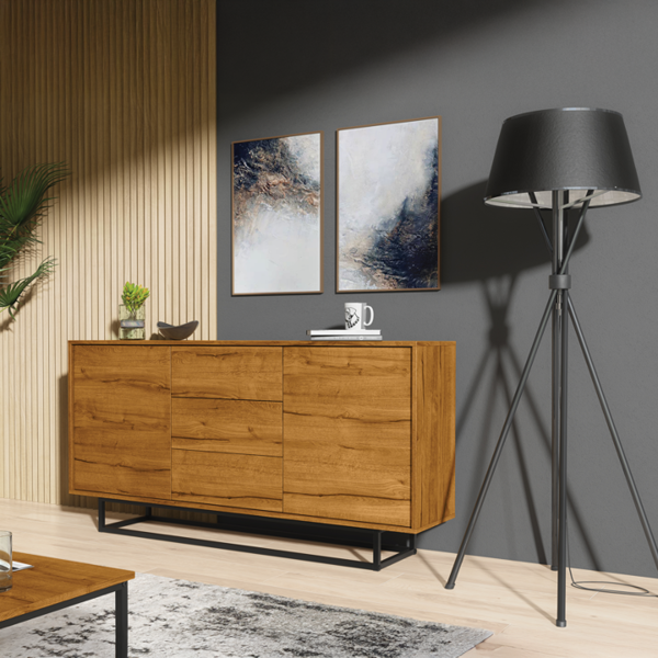 Mex Furniture Bold 160cm Loft Retro Industrial Sideboard Vintage Oak TV Unit Cabinet Cupboard