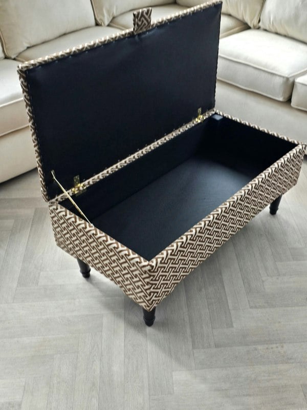 ISTOOLS Multifunctional Eden Brown Bloc Pattern Geometry Coffee Table Storage Ottoman Pouffe – Stylish Living Room Footstool