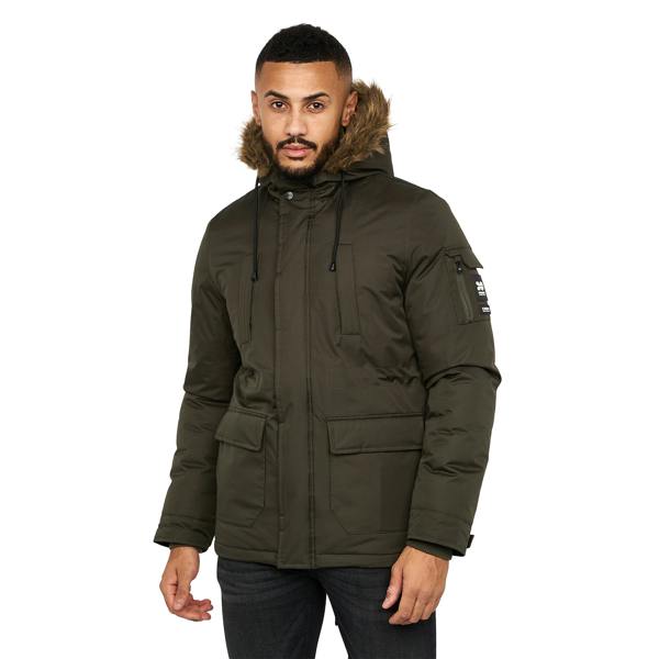 Crosshatch Mens Parkmoore Parka - Dark Olive - 