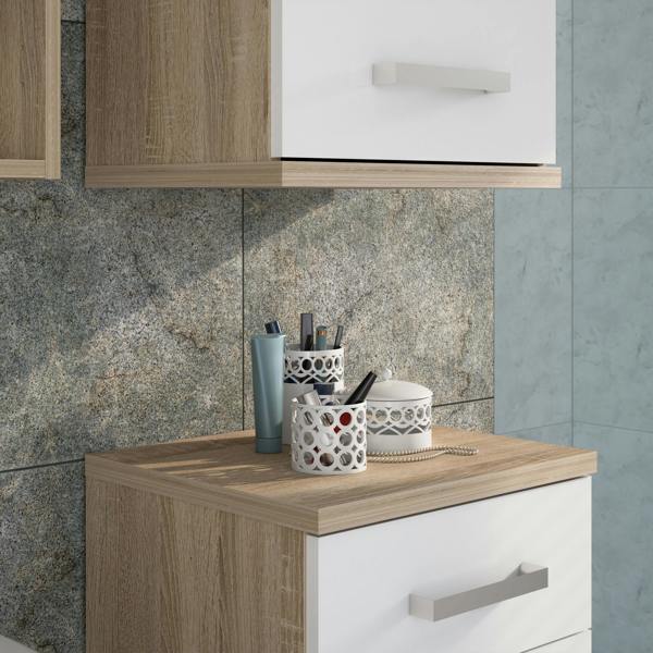 Furniture To Go Veris Under Sink Cabinet with 2 Doors in Sonoma Oak and White High Gloss