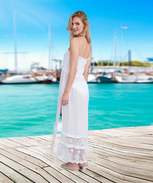 Pink Lace Trim Maxi Dress with Slip On Design