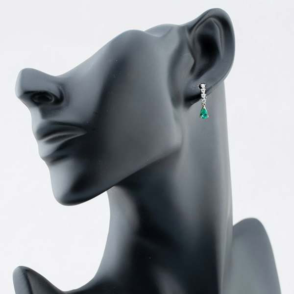 T. H. Baker 18ct Yellow Gold 0.72ct Pear Cut Emerald & 0.30ct Brilliant Cut Diamond Dropper Earrings 49724J5