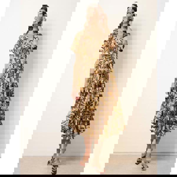 Blue Vanilla Topical Print Kimono Style Oversized Dress