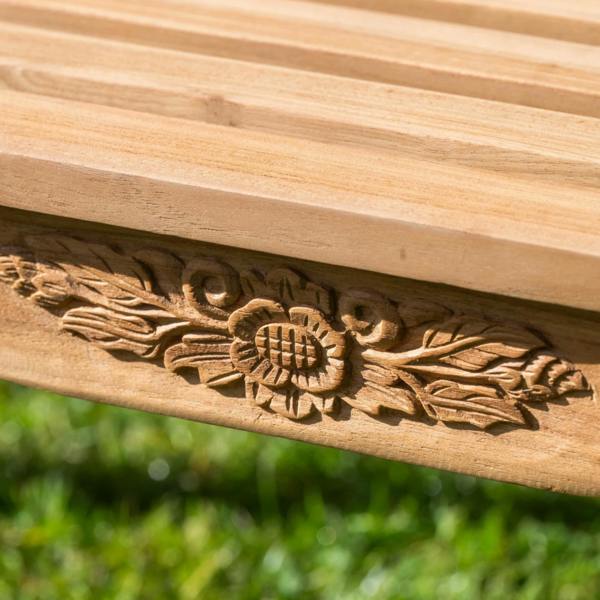 The Garden Marketplace Solid Teak 3 Seater Garden Bench with Flower & Leaf Carvings