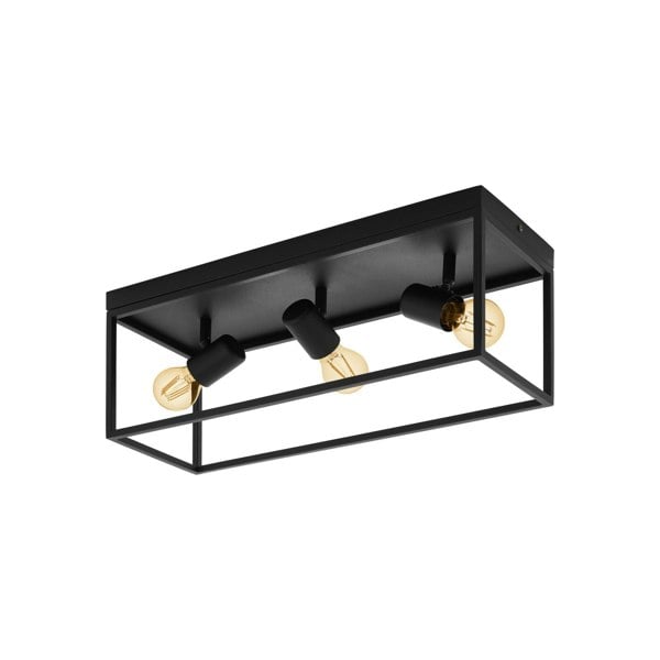 Flush ceiling Light Colour Black Open Metal Frame Box & Holders Bulb E27 3x40W Loops