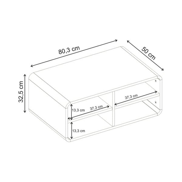 Decortie Rovel Modern Coffee Table 80cm 4 Open Compartments Soft Rounded Edges Natural Oak Living Room