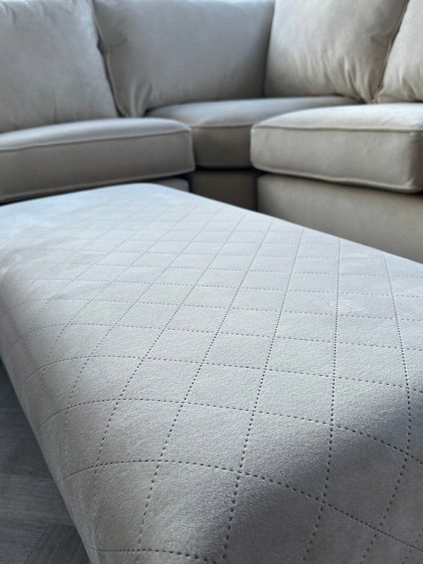 Premium off white creamy stitched design plain lid footstool bench or coffee table - ISTOOLS