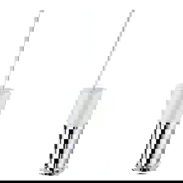 Polished chrome toilet brush with porcelain holder