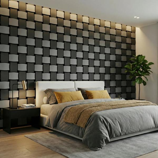 Britwall Acoustic Wall Panel 610x610mm 3D Checkerboard PET + MDF Pack of 4 – Black & Grey