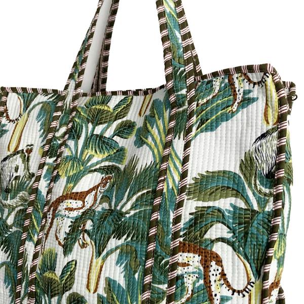 Hayley & Co Leopard Print Large Quilted Cotton Tote Shoulder Bag in White