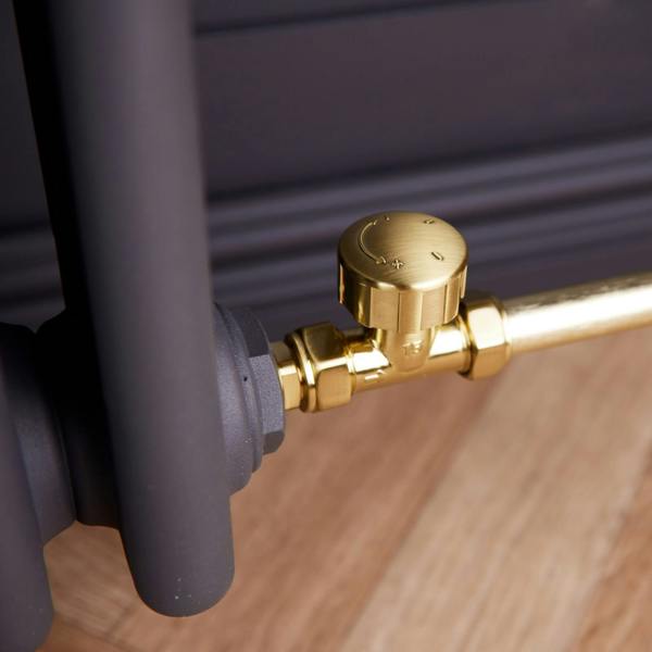 Flode Straight Thermostatic Radiator Valve Pack | 15mm x 1/2" | Brushed Brass