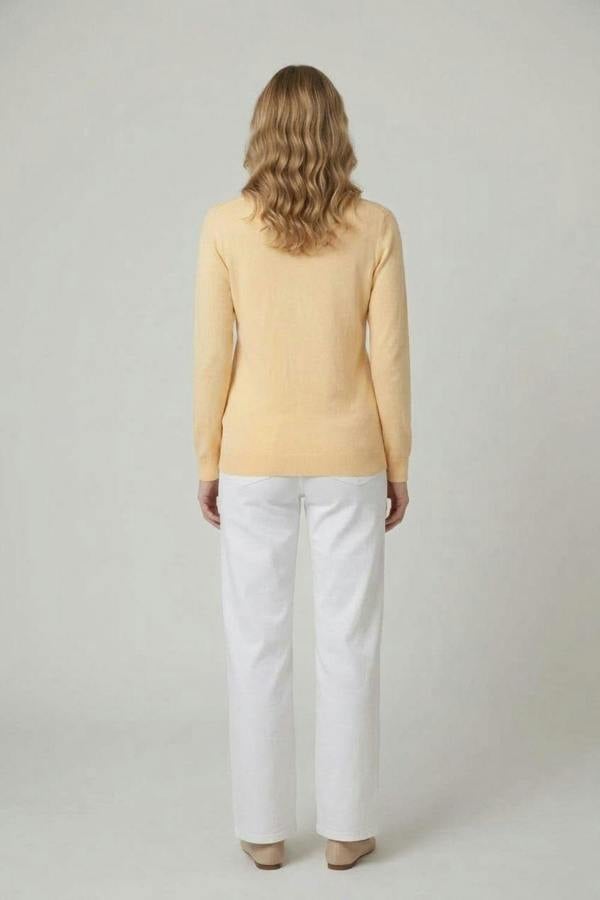 Yellow | Textured Pearl Detail V-Neck Knit Top