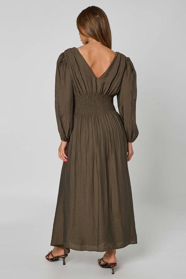 Urban Bliss Khaki Sleeved Elasticated Waist Maxi Dress