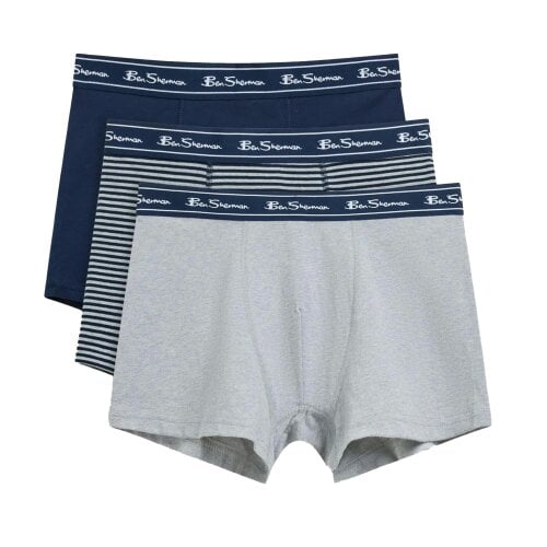 Ben Sherman Mens Signature Striped Modern Boxer Shorts (Pack of 3) - Grey
