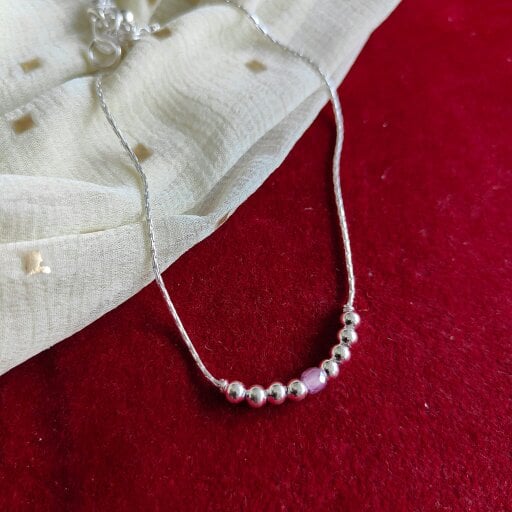 The Colourful Aura 925 Silver Pink Silver Round Ball Thin Payal Anklet