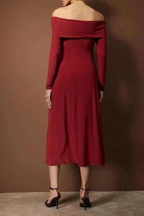 WOVCOR Carmen Collar A-Line Stretch Knit Midi Dress