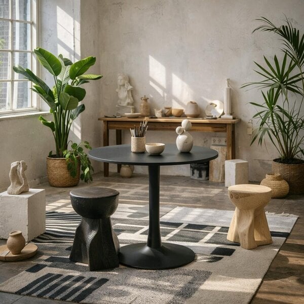 Wyld Haus Cloverfern Matt Black Ceramic Round Coffee Table