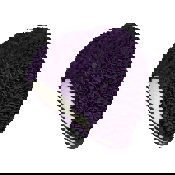 Purple Fashy Frill fabric swim cap with ruffled design and white lining