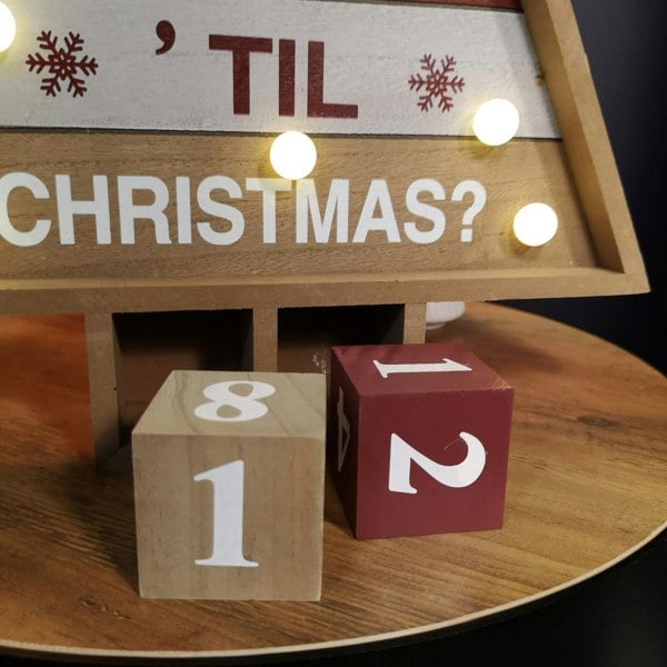 Samuel Alexander 42cm Wooden Christmas Countdown Decoration with 10 Warm White LEDs