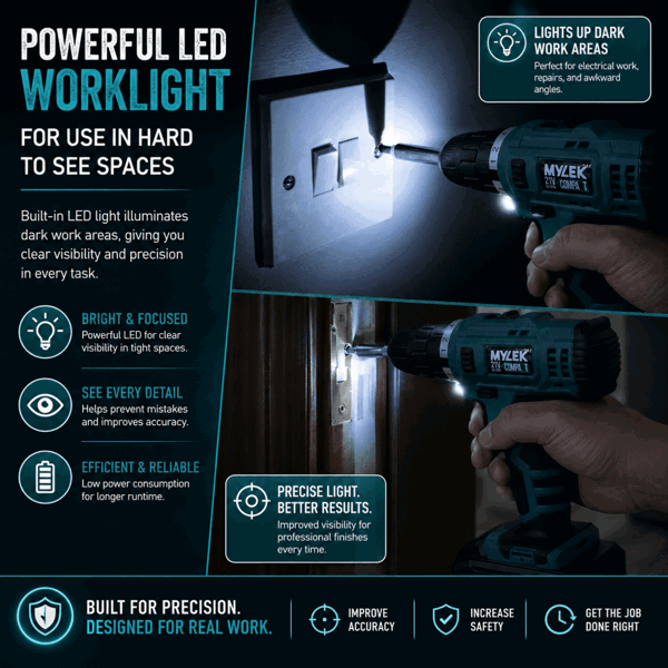 MYLEK 21V Cordless Drill Electric Li-ion Screwdriver Set, 2 Speed, Fast Charge, Variable Speed