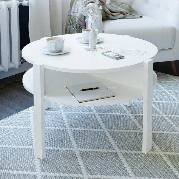 Furniture To Go Tobago Round Coffee Table with Open Shelf in White