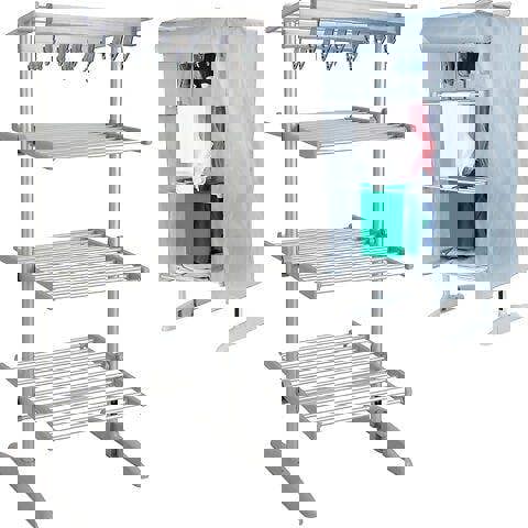 GlamHaus 4 Tier Heated Clothes Airer with Cover 300W Digital