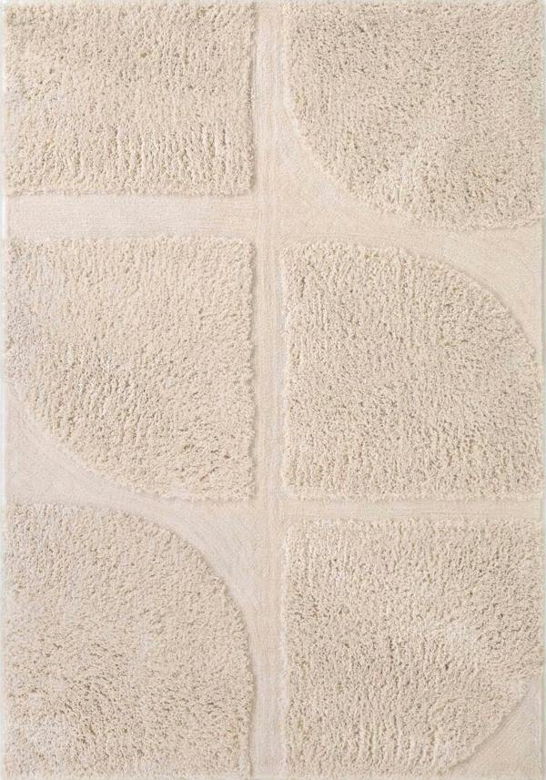 Beige textured rug with a geometric pattern