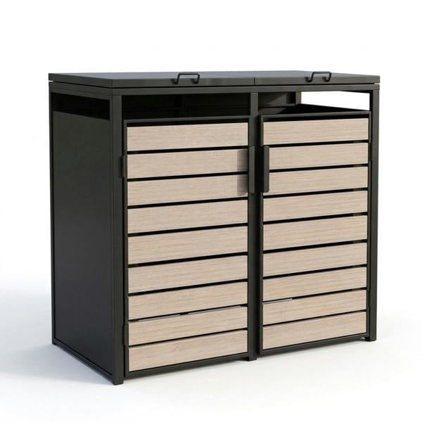 Nicoman Outdoor Metal Garbage Bin Shed with Wood Effect Doors