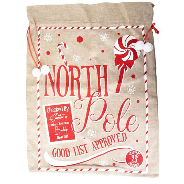 6cm North Pole Hessian Christmas Sack with Drawstring Closure for Gifts image 3