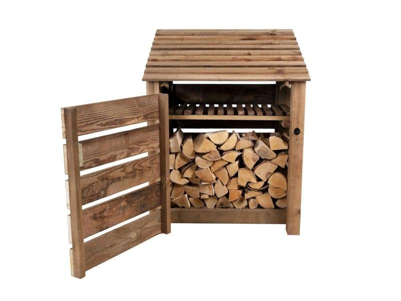 Arbor Garden Solutions Slatted Wooden Log Store with Door and Shelf W-99cm, H-126cm or 180cm, D-88cm - Brown Finish