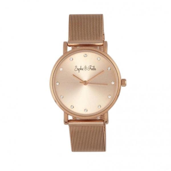 Sophie & Freda Savannah Mesh Bracelet Watch w/Swarovski Crystals