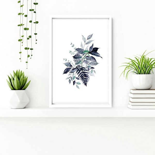 Toilet wall decor | set of 3 Blue Botanical wall art