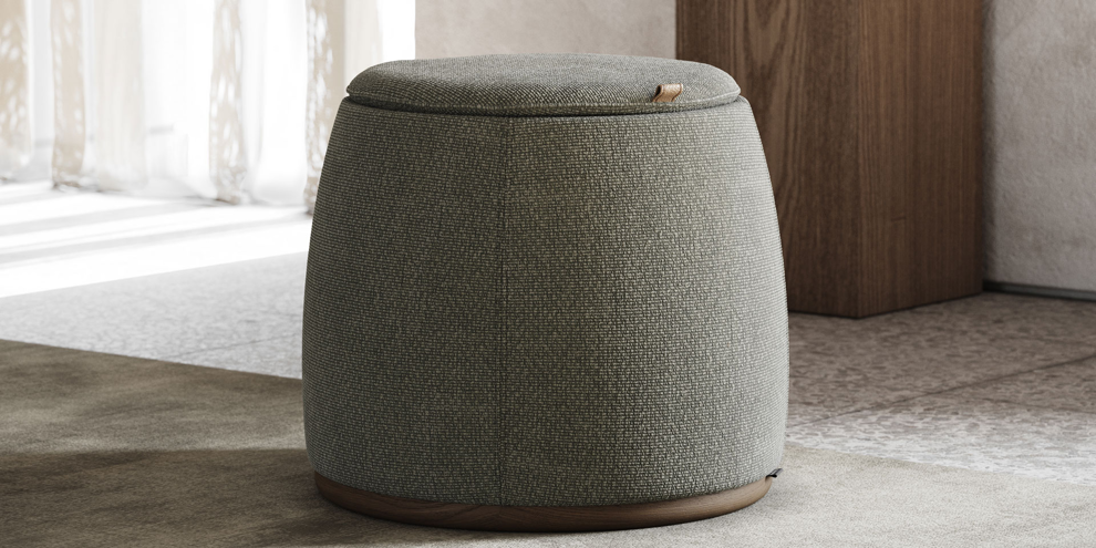 Domkapa Taylor Suede Pouf with Cushion Top & Under Seat Storage