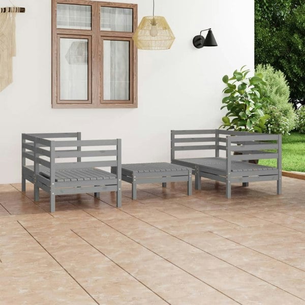 Berkfield 5 Piece Garden Lounge Set Grey Solid Pinewood