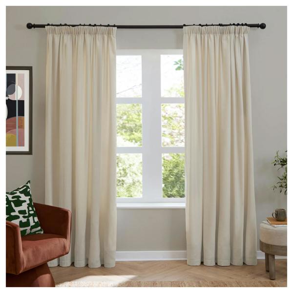 Furn Chenille Lined Pencil Pleat Curtains - Ecru - 